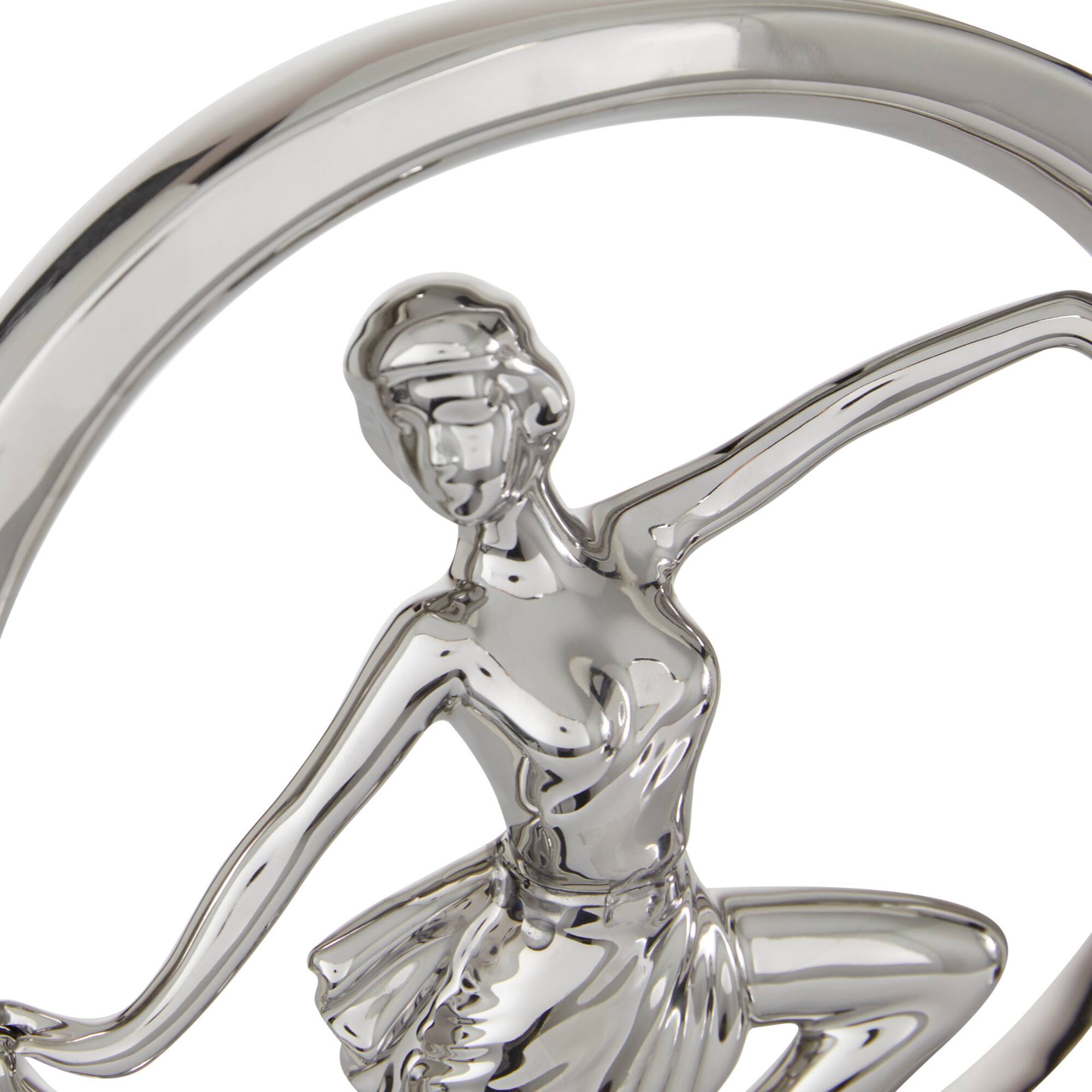 Set of 2 Silver Porcelain Contemporary Yoga Sculpture, 10.5", 11.25"